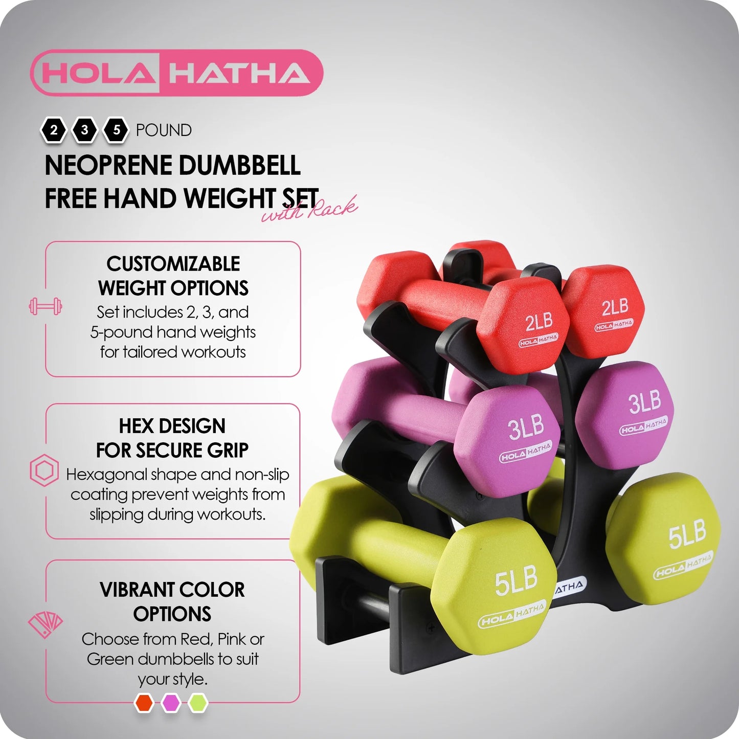 Neoprene Dumbbell Free Weight Set with Rack